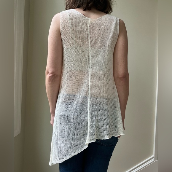 Eileen Fisher linen nylon blend open knit tank top asymmetrical beachy coastal M - Picture 3 of 5